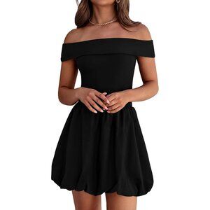Women Summer Off Shoulder Bubble Dress Mini Sleeveless Fit Flared